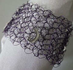 Purple Moon & Star Statement Bracelet Handmade Wire Jewelry 43 Beads W069