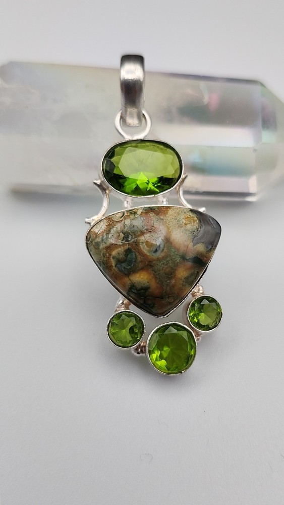 Jasper & Peridot Pendant In Sterling Silver 2.3″ Long