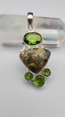 Jasper & Peridot Pendant In Sterling Silver 2.3″ Long