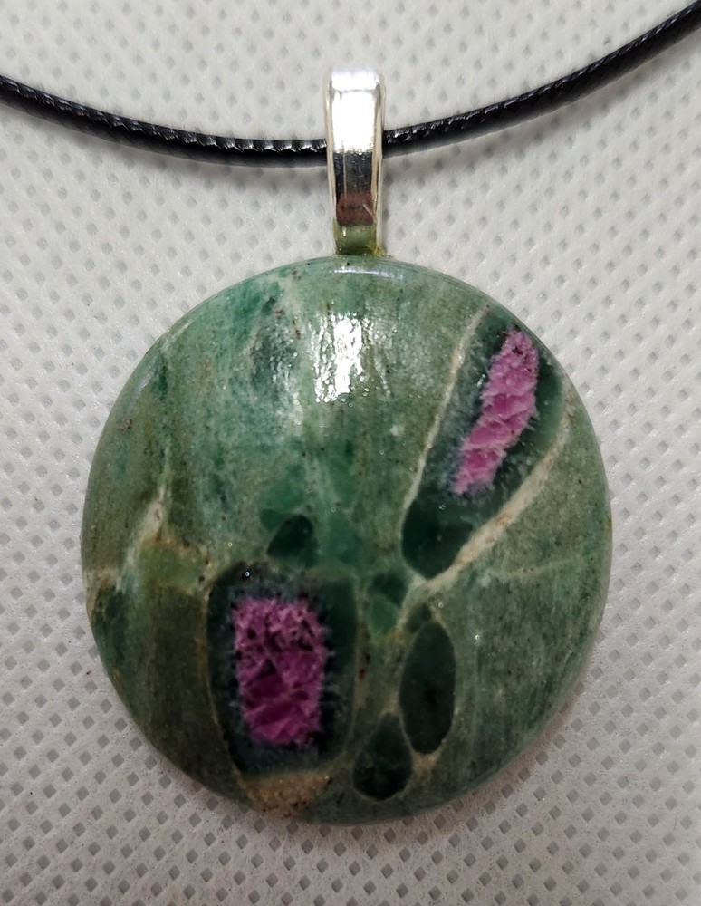 Pretty Ruby In Zoisite Pendant Necklace. Make a Statement! Great Gift!
