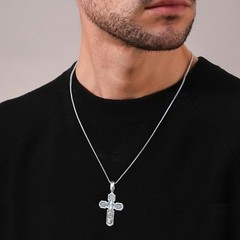 925 Sterling Silver Eastern Orthodox Cross Necklace with Prayer for Men Women