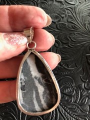 Artisan Rustic White Buffalo Turquoise Droplet Pendant Shadow Bezel 2″