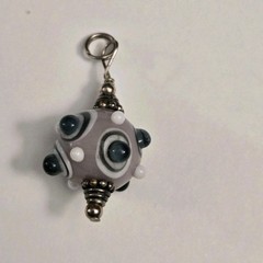 Vintage Lampwork Glass Pendant, Lavendar Gray White Silver, Globe Round, Artisan
