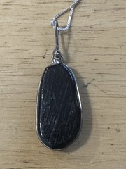 Abalone Style Dichroic Glass Pendant 16” Necklace Blue Green Foil Silver Jewelry