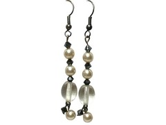 Handmade Beaded Drop/Dangle Earrings 1.75″L White Black Clear
