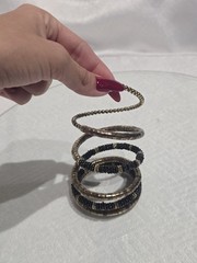 Women’s Stackable Beaded Coil Bangle Bracelet Set Of 2, Gold & Black Metal