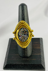 Artisan Brass Carnival Glass Druzy Bypass Ring Size 8.5