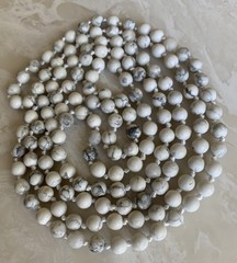 Hand-Knotted Matte White Howlite Bead Necklace – 60″ Long Gemstone Necklace