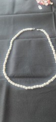 handmade beaded necklace, 21 inches, pearl and silver