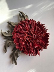 Handmade Dark Red/Olive Leather Flower Brooch
