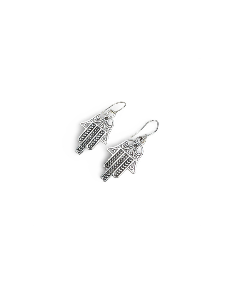 Boho Hamsa Earrings, Silver Hamsa Earrings, Hamsa Hand Jewelry