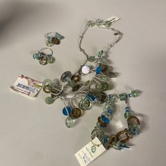 Orna Lalo Artist Necklace Bracelet & Earrings Greens Spring Circleson Sequins