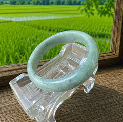 Authentic Natural Type A Burmese Jade Bangle: Green Gray Spots Inner (56.5 mm)