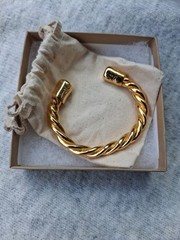 NIB Jess Maharry Harmony Twisted Rope Cuff Bracelet 18k Gold / Pewter