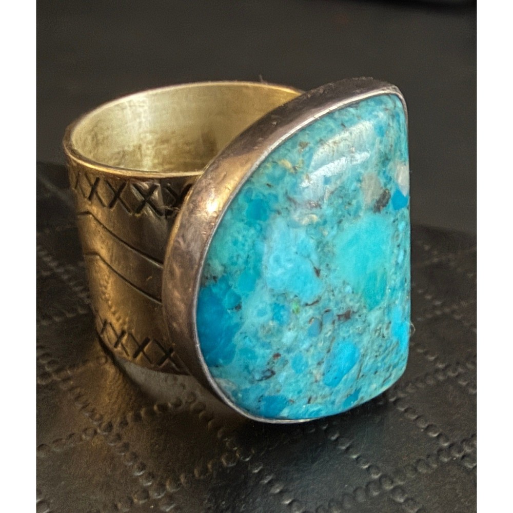Jay King Ring Turquoise Sterling Silver Southwest Wide Band 925 DTR Pinky Size 5