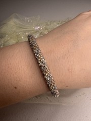 Handmade Glass Seed Bead Bracelet | Neutral Silver Champagne Stretch Bangle