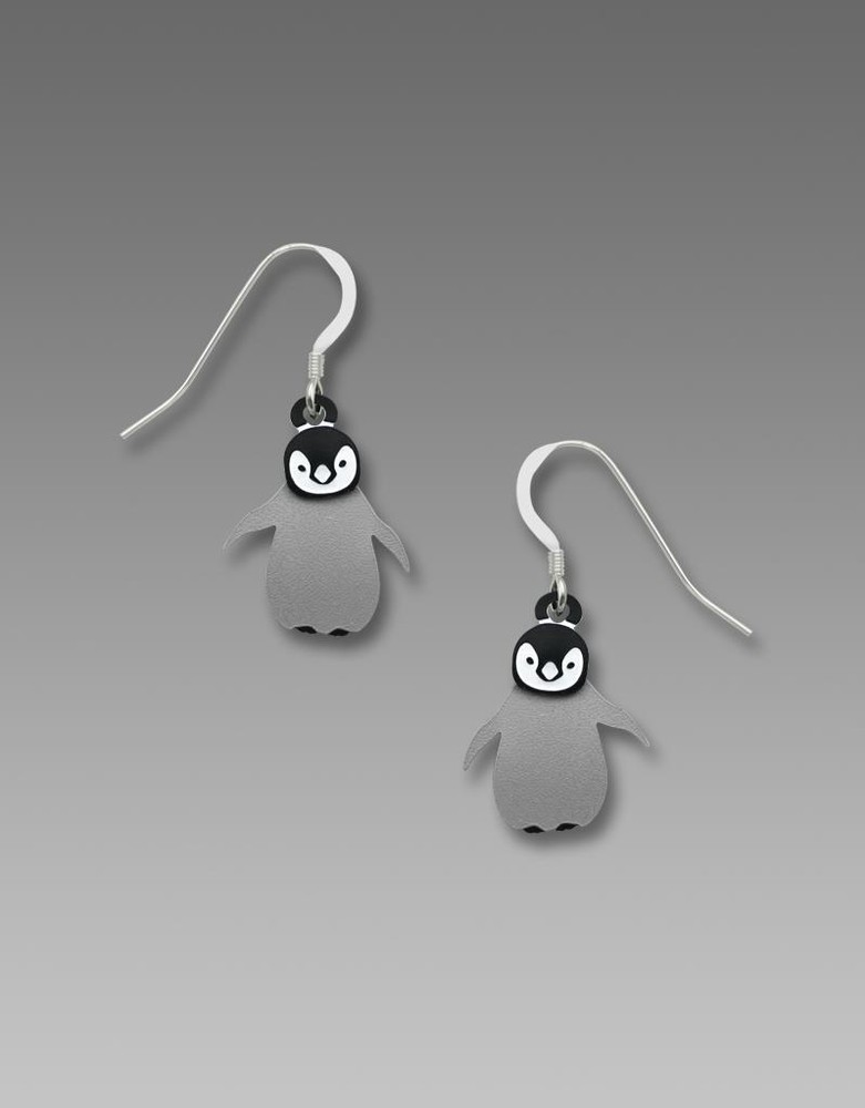 Sienna Sky Earrings Sterling Silver Hook Two Part Baby Penguin Handmade in USA