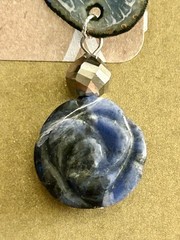 Earrings NWOT “Butterfly on Roses“ 🦋Artisan Enameled Copper Sodalite stone rose