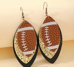 Black Gold Glitter NFL Football Dangle Earring Elegant Women Fine Sports Jewelry