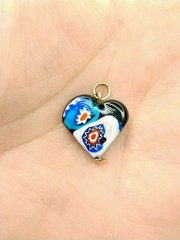 Millefiori Art Glass Heart Pendant with 14k Gold Bale
