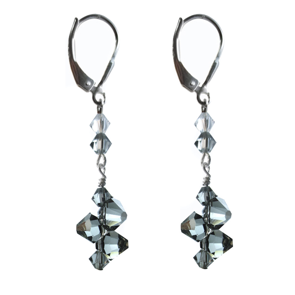 Earrings made w/ Swarovski elements.Top Drilled Black Diamond Colored, Leverback