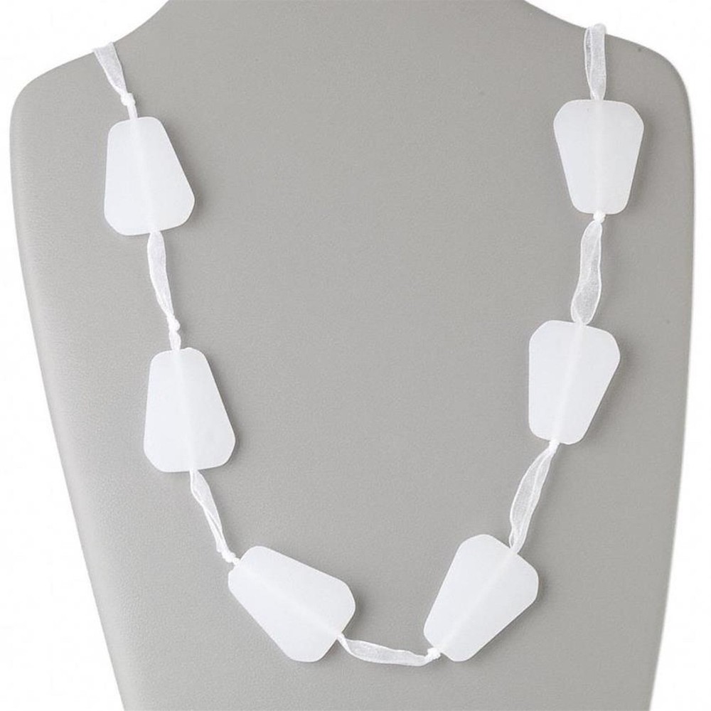Chunky Retro Frosted White Trapezoid Adjustable 50″ Long Ribbon Tie Necklace