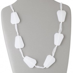 Chunky Retro Frosted White Trapezoid Adjustable 50″ Long Ribbon Tie Necklace