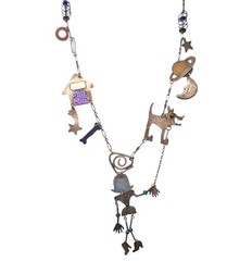 Techno Romantic Sterling Silver Mixed Metal Charm Necklace Thomas Mann Style
