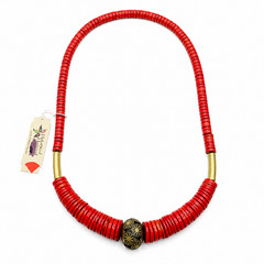 Tribal Boho Deep Pink Bead Statement Necklace 34″ Botanical Harvest Philippines