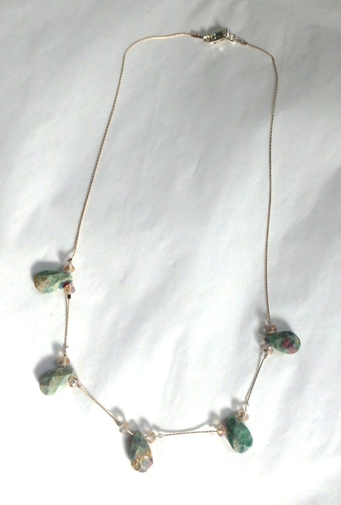 Beautiful Ruby in Fuchsite Necklace 925 Sterling Silver Artisan 17″ length