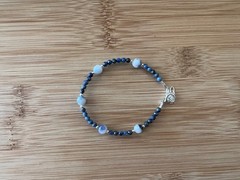 New Lapis, Dumortierite in Quartz & Sterling Silver Handmade Bracelet 7-8in-B735