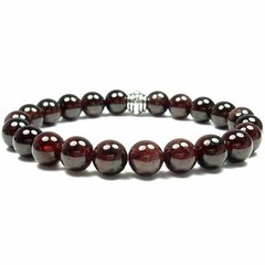 Garnet 8mm Round Crystal Bead Bracelet with Description Card