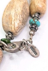 Brown Jasper Turquoise Sterling Bead Necklace 32 Inch Layering 160 Grams Barse