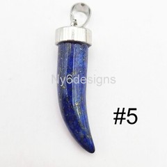 Natural Gemstone Horn Pendant Necklace Making Amethyst Tiger Eye Opalite Onyx