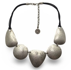 Chunky Unique Hammered Silver Metal Pewter Statement Necklace Artisan Turkish