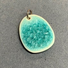 Frozen Blue Crystal Pendant 2.25 In White Ceramic Oval Silver Loop Hanger Elsa
