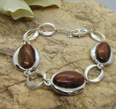 Etienne Aigner Bracelet Silver Tone TIGER EYE Linked Bracelet Vintage 9 in