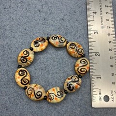 Lampwork Handmade Glass Bracelet Stretch Beige Orange Black S Swirl Beads