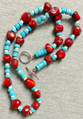 Red Coral/Turquoise/19.25″/Gemstone Necklace (RCT-70)
