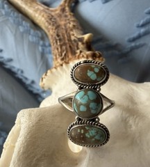 Sterling Silver Native Style SW Genuine No. 8/Mine 8 Turquoise 3 Stone Ring