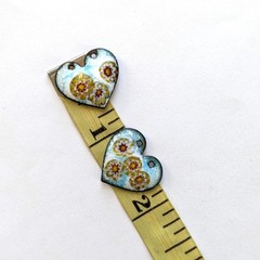 Enameled Heart Charms Pendants with Flowers Pair (20214)
