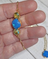 NJS14 Blue Opal Citrus Necklace Pendant 12mm Cushion Adjustable Bracelet Set