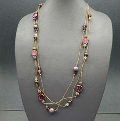 Teresa Goodall BoHo Necklace Signed Multi Strand Blue Purple Brown Silver