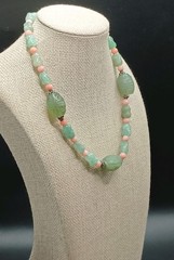 Carved Green Pink Stone Choker Necklace Aventurine Beaded Asian Style 16″