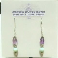 Sterling Silver PERUVIAN OPAL & AMETHYST Gemstone Earrings #2493…Handmade USA