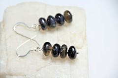 Iolite Dark Blue Roundel 10mm Gemstone Earrings .925 Sterling Silver 1 3/4″
