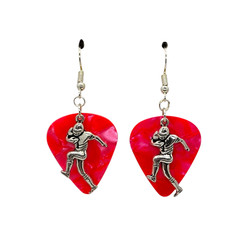 Football Player Charm on Guitar Pick Earrings – Choose Color – Handmade in USA