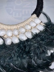 Papua New Guinea Feathered Cowrie Shell Necklace Tribal Band hand weaved Fabric