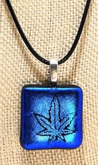 Pot Pendant Laser Engraved Blue Dichroic Glass
