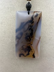 Plume Agate Pendant Necklace On Black Adjustable Rope Sterling Silver Hematite